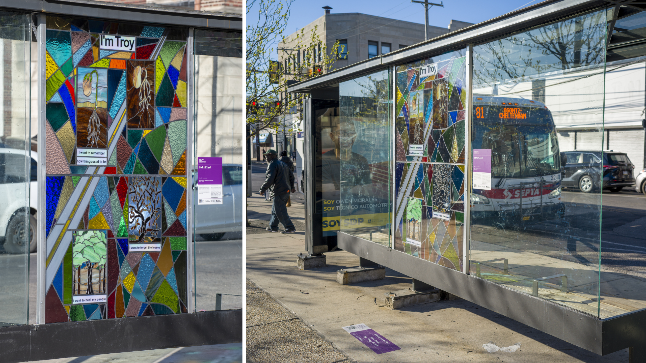 "Untitled" by Troy Brown. Visual Artist: Majeki's Stained Glass Works. Photo: Lori Waselchuk / Courtesy Bloomberg Philanthropies.