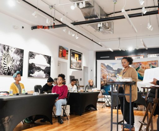Yolanda Wisher guides poets during a workshop at Ubuntu Fine Art. Photo Courtesy Steven CW Taylor.